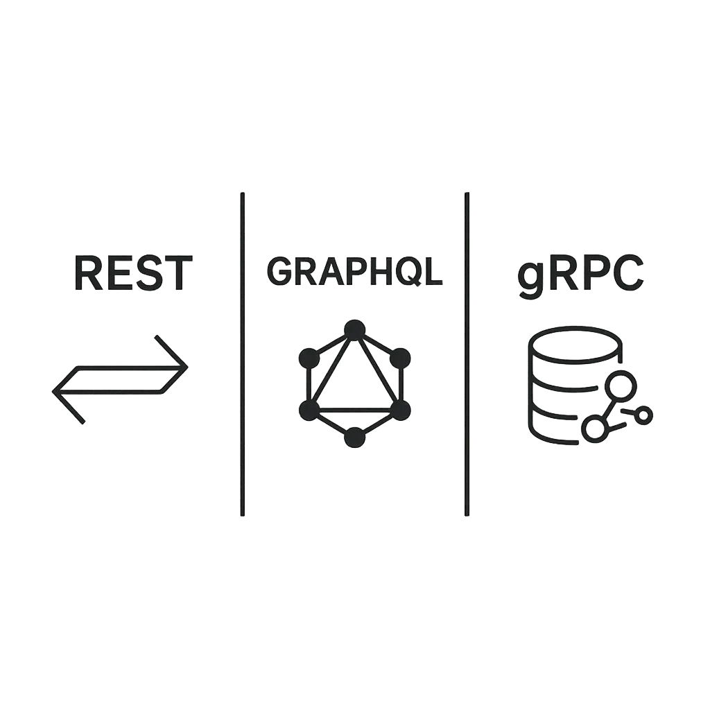 Decision-flow diagram showing how to choose REST, GraphQL, or gRPC based on client type, performance, and schema governance needs.